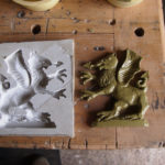 silicone mould and casting made from powdered brass and resin once buffed looks like solid polished brass