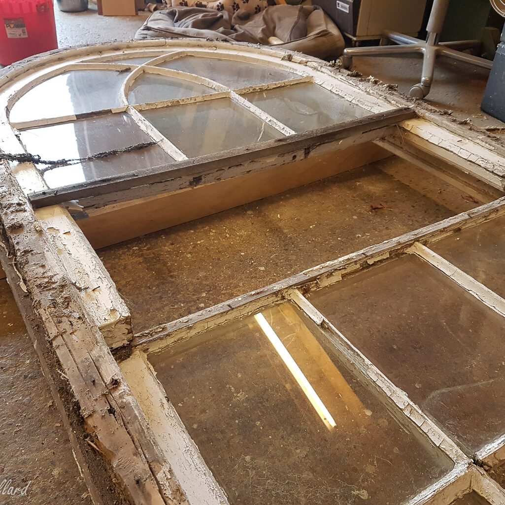 On the bench window to be restored now in the workshop